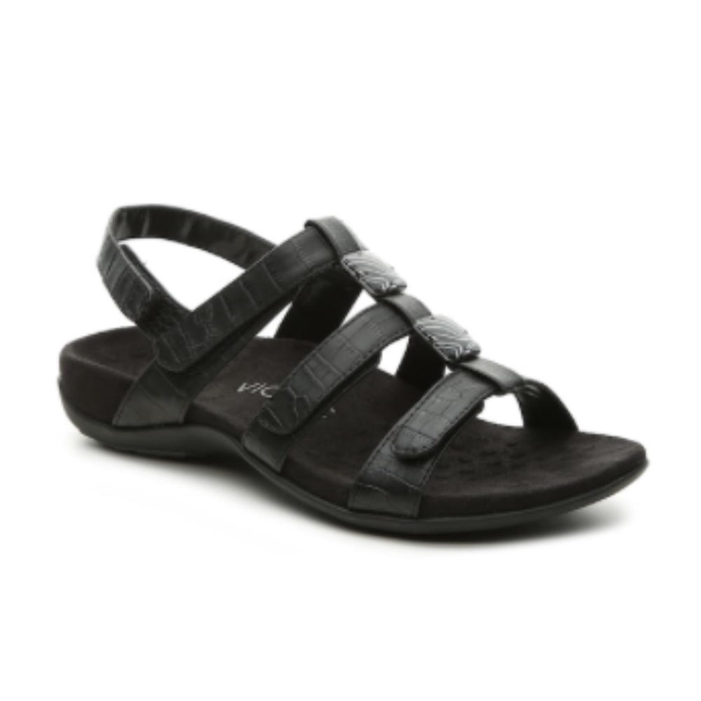 Vionic Amber Black Crocodile Adjustable Orthopedic Sandals